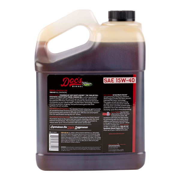 Doc's Diesel The 15W-40 Full Synthetic Heavy Duty Diesel Oil back brand_Hot Shot's