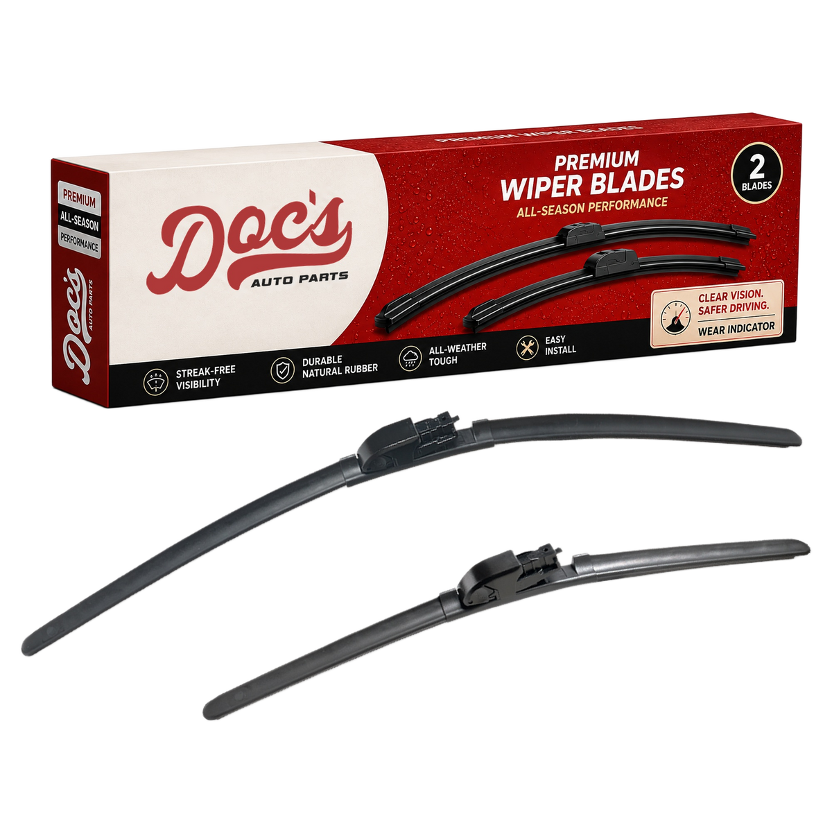 Doc's Auto Parts All-Season Beam Wiper Blades Front 18" + 26"