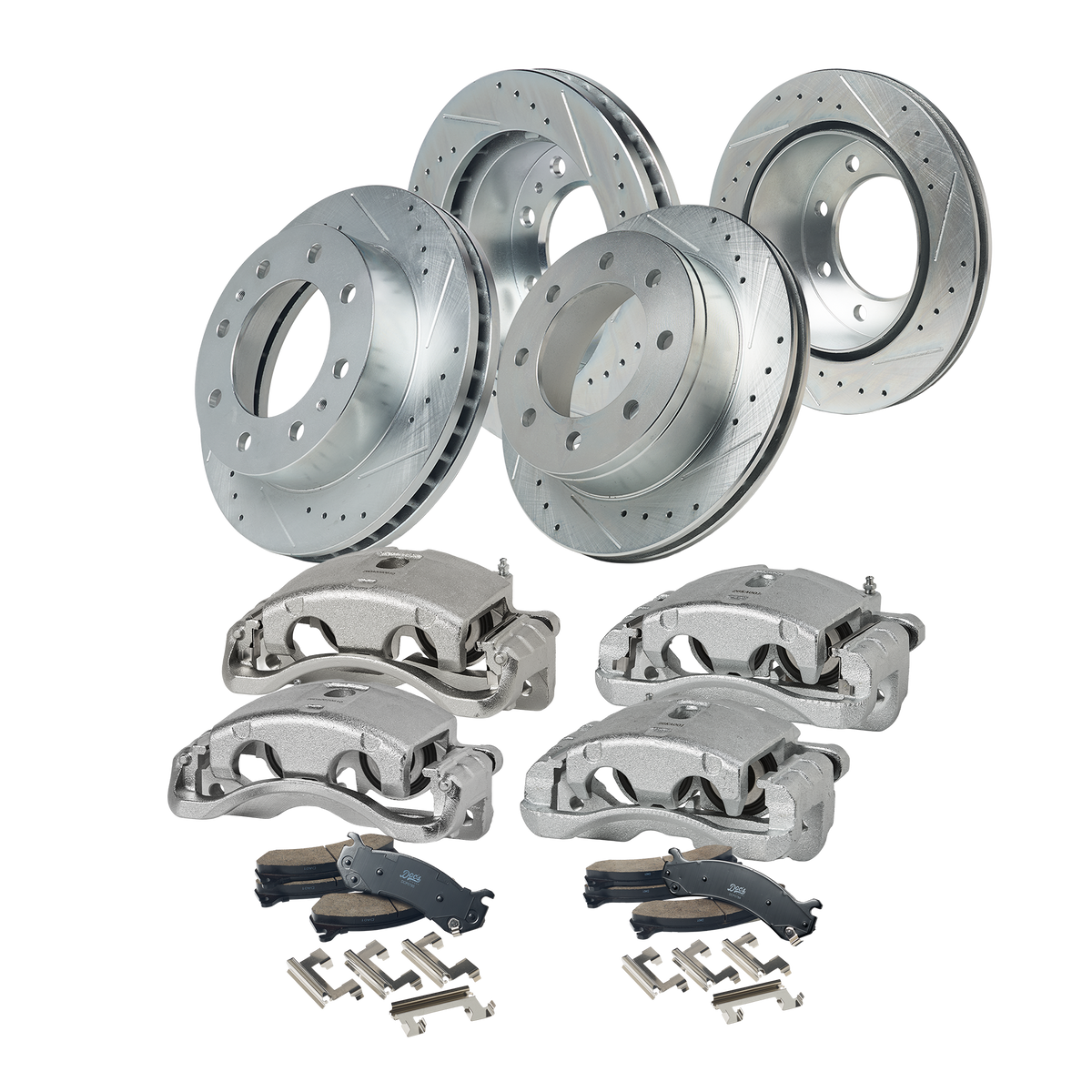 Doc's Diesel Chevrolet/GMC 6.6L Duramax 2500HD/3500/3500HD 4WD Drilled + Slotted Front & Rear Complete Brake Kit 2001-2010 DDBKPCR4-209 kit_without-fluid