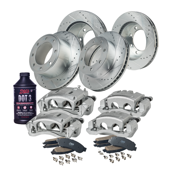 Doc's Diesel Ford 6.7L Powerstroke F-250/350 Drilled + Slotted Front & Rear Complete Brake Kit 2011-2012 DDBKPCR4F-207 kit_with-fluid