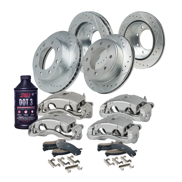 Doc's Diesel Chevrolet/GMC 6.6L Duramax 2500HD/3500/3500HD 4WD Drilled + Slotted Front & Rear Complete Brake Kit 2001-2010 DDBKPCR4F-209 kit_with-fluid