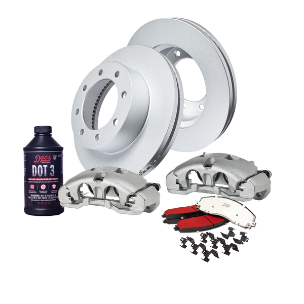 Doc's Diesel Ford 6.7L Powerstroke F-250/350/450 4WD SRW High-Carbon Front Complete Brake Kit 2013-2022 DDBKPCRFF-002 kit_with-fluid color_silver