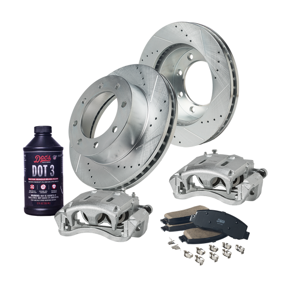 Doc's Diesel Ford 6.0L Powerstroke F-250/350 Drilled + Slotted Front Complete Brake Kit 2005-2007 DDBKPCRFF-206 kit_with-fluid