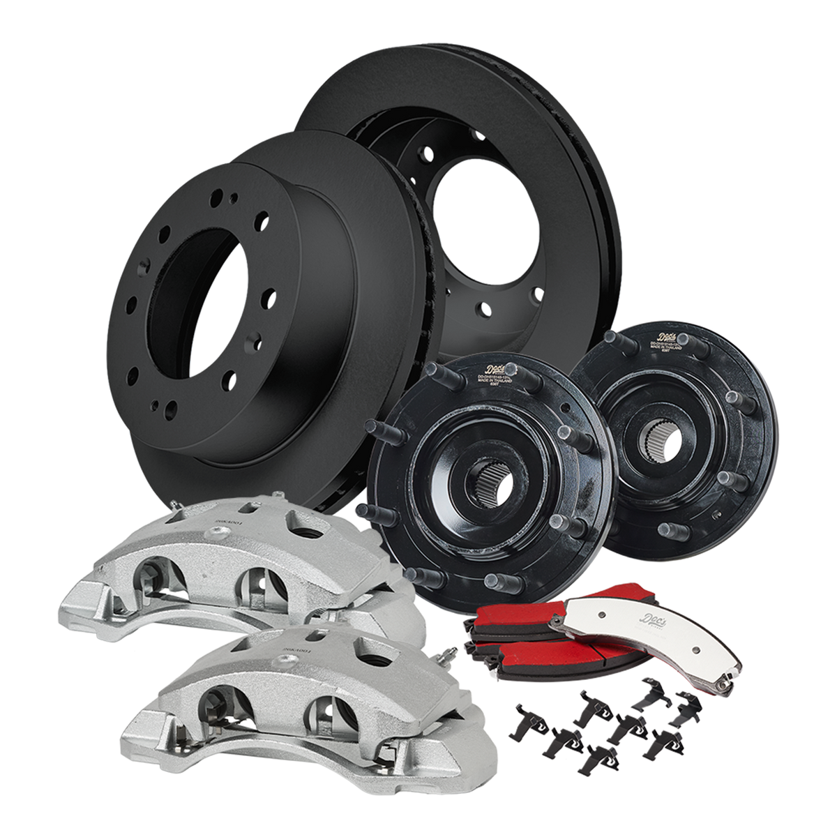 Doc's Diesel Chevrolet/GMC 6.6L Duramax 2500HD/3500HD 4WD SRW High-Carbon Complete Front Brake Kit + Hub Assemblies 2011-2019 DDBKPCRHF-101 kit_without-fluid color_black