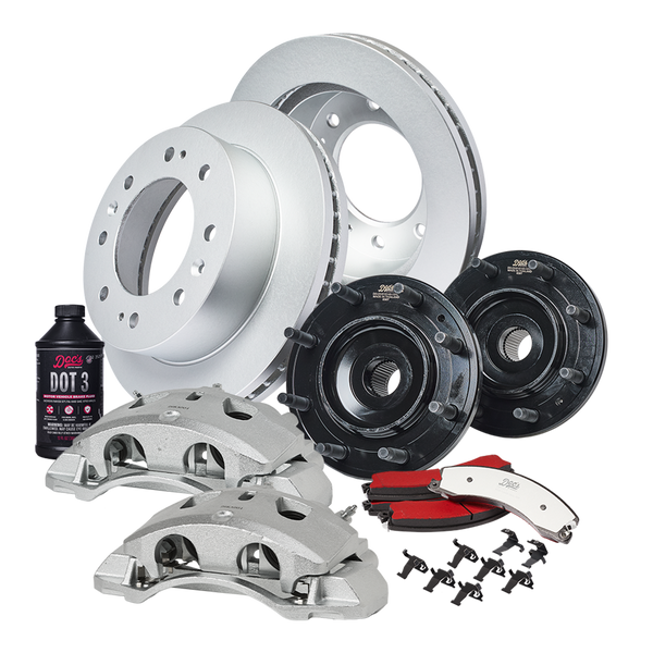 Doc's Diesel Chevrolet/GMC 6.6L Duramax 2500HD/3500HD 4WD SRW High-Carbon Complete Front Brake Kit + Hub Assemblies 2011-2019 DDBKPCRHFF-001 kit_with-fluid color_silver