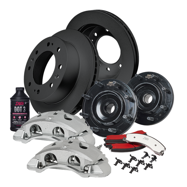 Doc's Diesel Chevrolet/GMC 6.6L Duramax 2500HD/3500HD 4WD SRW High-Carbon Complete Front Brake Kit + Hub Assemblies 2011-2019 DDBKPCRHFF-101 kit_with-fluid color_black