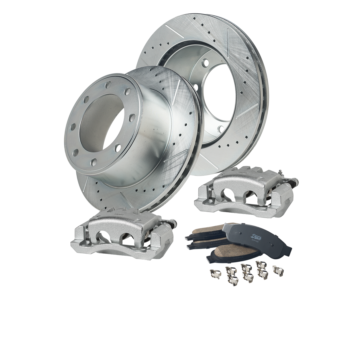 Doc's Diesel Ford 6.4L Powerstroke F-250/350 Drilled + Slotted Rear Complete Brake Kit 2008-2010 DDBKPCRR-206 kit_without-fluid