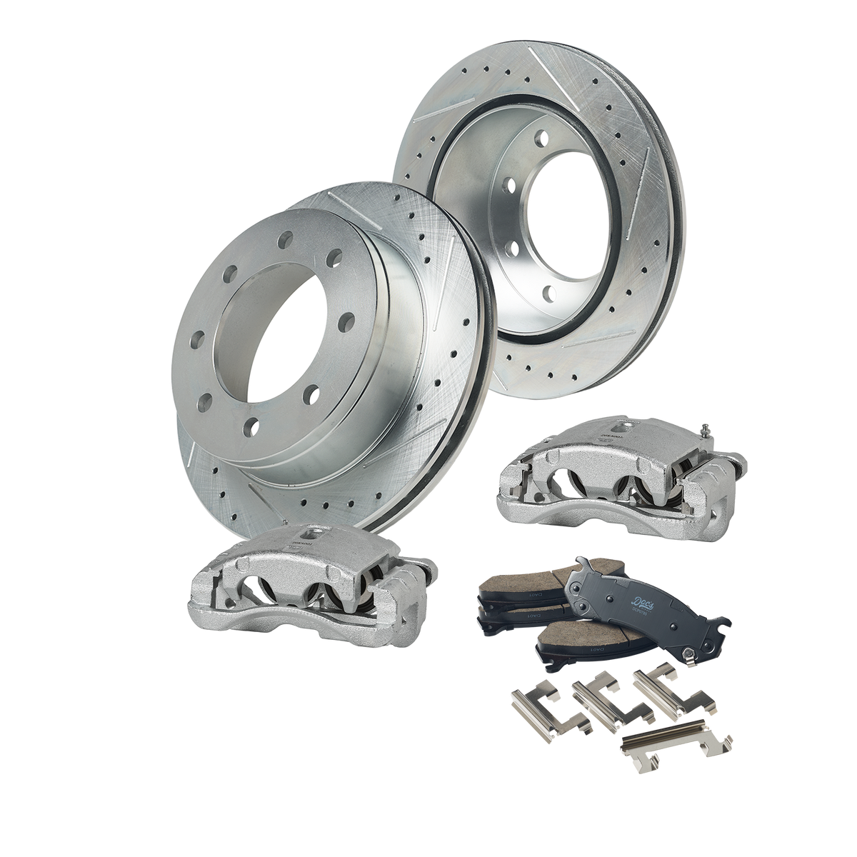 Doc's Diesel Chevrolet/GMC 6.6L Duramax 2500HD/3500/3500HD 4WD Drilled + Slotted Rear Complete Brake Kit 2001-2010 DDBKPCRR-208 kit_without-fluid