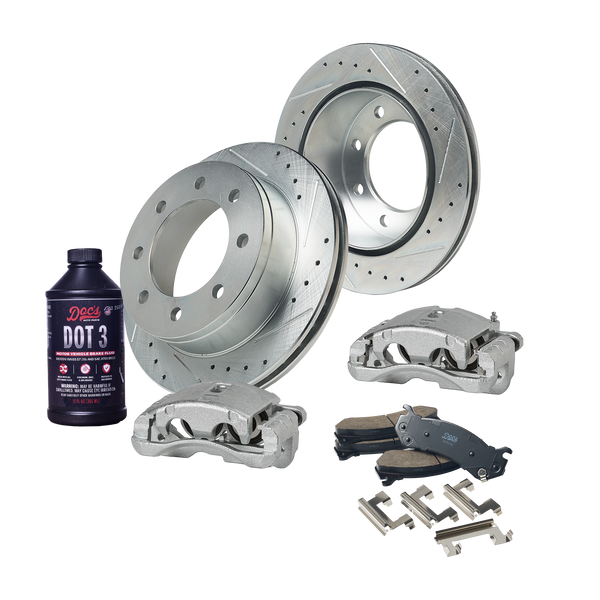 Doc's Diesel Chevrolet/GMC 6.6L Duramax 2500HD/3500/3500HD 4WD Drilled + Slotted Rear Complete Brake Kit 2001-2010 DDBKPCRRF-208 kit_with-fluid
