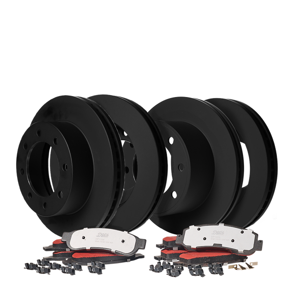 Doc's Diesel Ford 6.4L Powerstroke SRW Front and Rear Brake Pads and Rotors Kit 2008-2010 Black