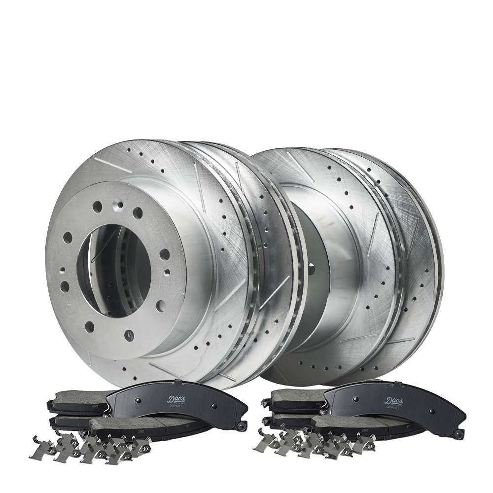 Doc's Diesel Chevrolet/GMC 6.6L Duramax Ceramic Front/Rear Brake Pads + Drilled and Slotted Front/Rear Rotors Kit 2011-2019