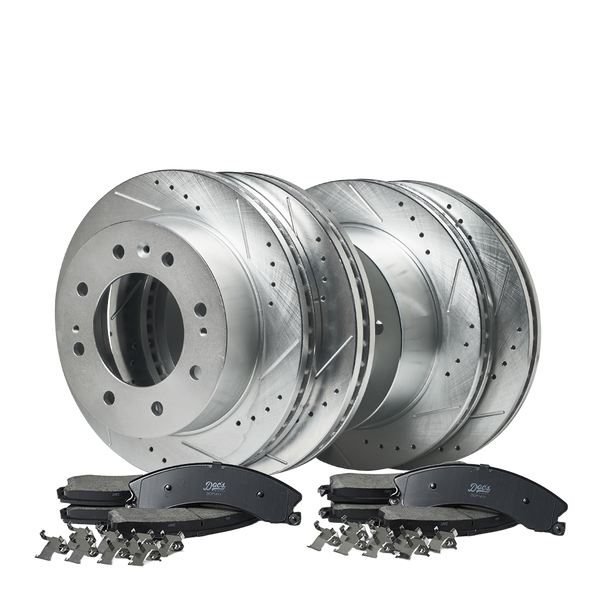 Doc's Diesel Chevrolet/GMC 6.6L Duramax Ceramic Front/Rear Brake Pads + Drilled and Slotted Front/Rear Rotors Kit 2011-2019