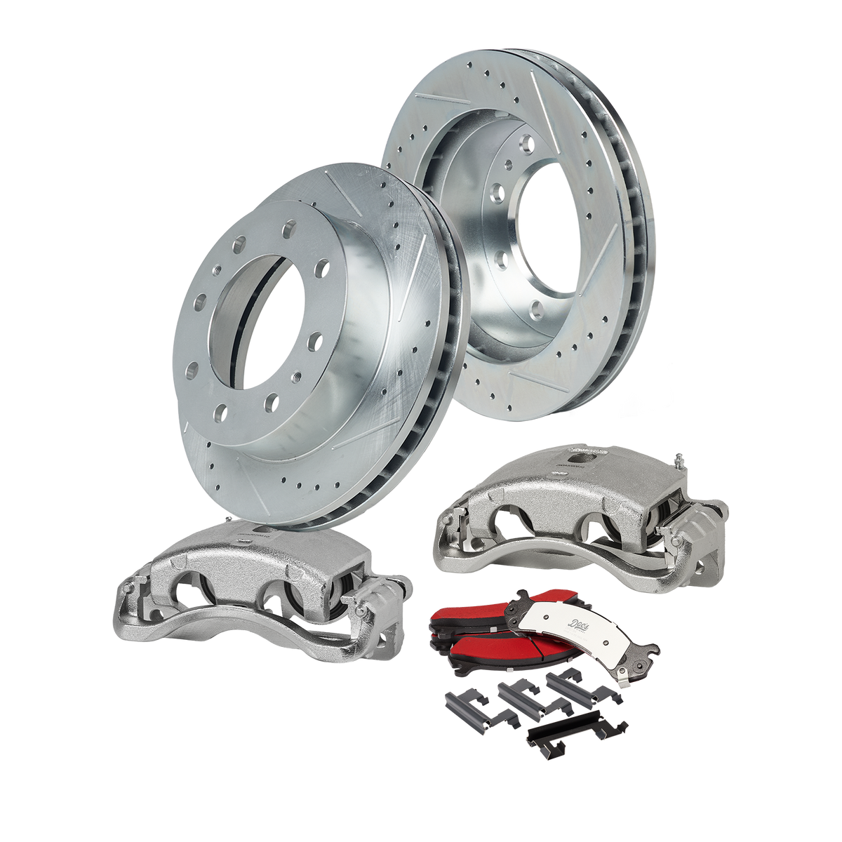 Doc's Diesel Chevrolet/GMC 6.6L Duramax 2500HD/3500/3500HD 4WD SRW Drilled + Slotted Front Complete Brake Kit 2001-2020 DDBKPRCF-206 kit_without-fluid