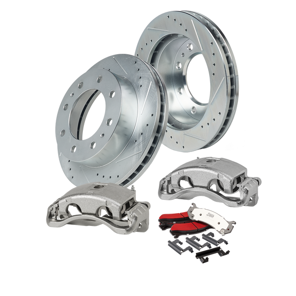 Doc's Diesel Chevrolet/GMC 6.6L Duramax 2500HD/3500/3500HD 4WD SRW Drilled + Slotted Front Complete Brake Kit 2001-2010 DDBKPRCFF-207 kit_without-fluid