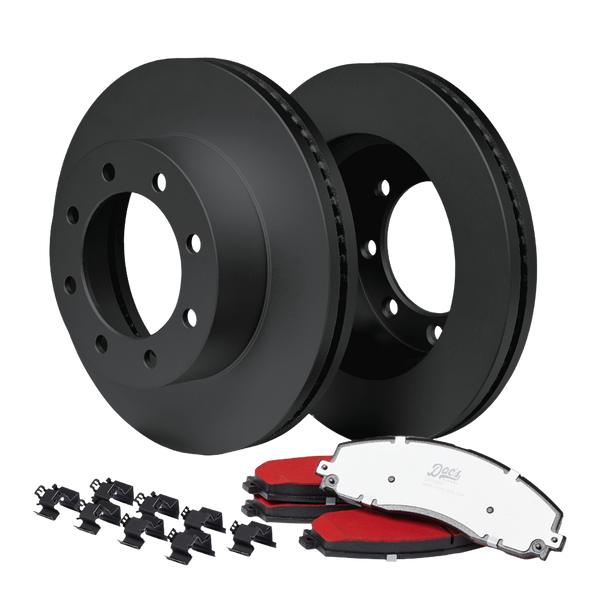 Doc's Diesel Ford 6.7L Powerstroke Front Brake Pads and Rotors Kit 2013-2022 Black