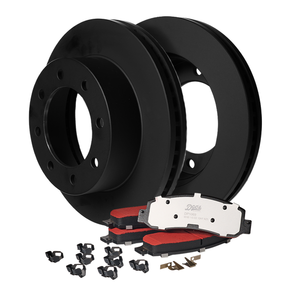 Doc's Diesel Ford 6.0L Powerstroke SRW Front Brake Pads and Rotors Kit 2005-2007 Black