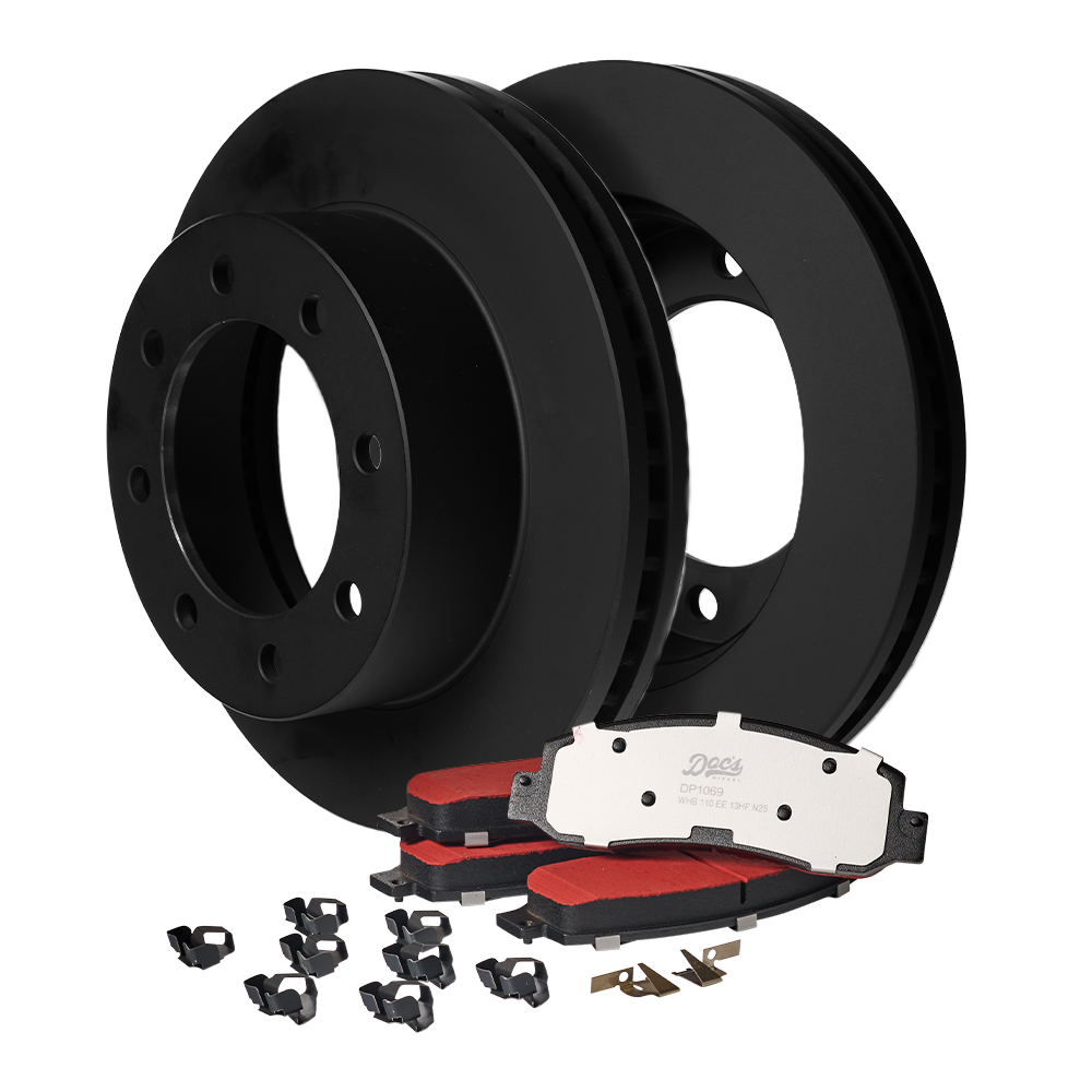 Doc's Diesel Ford 6.0L Powerstroke SRW Front Brake Pads and Rotors Kit 2005-2007 Black