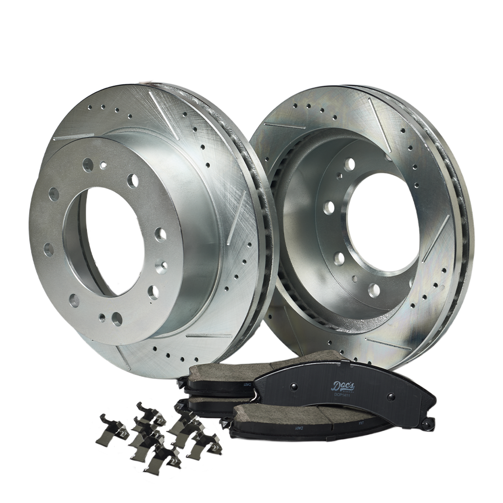 Doc's Diesel Chevrolet/GMC 6.6L Duramax Ceramic Front/Rear Brake Pads + Drilled and Slotted Front Rotors Kit 2011-2019