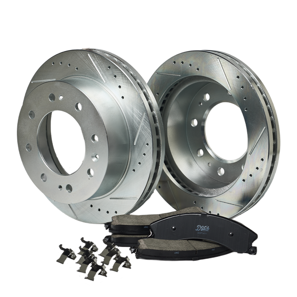 Doc's Diesel Chevrolet/GMC 6.6L Duramax Ceramic Front/Rear Brake Pads + Drilled and Slotted Front Rotors Kit 2011-2019
