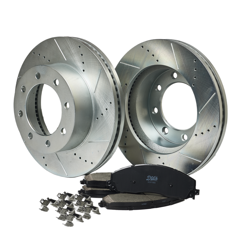 Doc's Diesel Ford 6.7L Powerstroke Ceramic Front Brake Pads + Drilled and Slotted Front Rotors Kit 2012-2024 F250, 2013-2024 F350, 2013-2016 F450