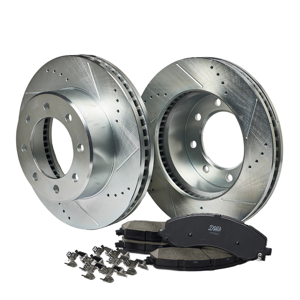 Doc's Diesel RAM 6.7L Cummins 2500/3500 Ceramic Front Brake Pads + Drilled and Slotted Front Rotors Kit 2019-2024