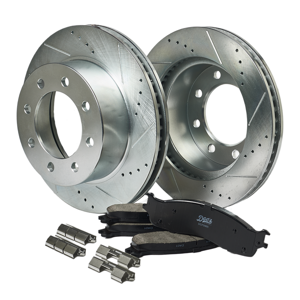 Doc's Diesel Dodge RAM 5.9L Cummins 2500/3500 Ceramic Front Brake Pads + Drilled and Slotted Front Rotors Kit 2003-2008, 6.7L 2007.5-2008