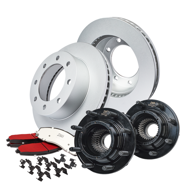 Ford 6.7L Powerstroke F250 Front Brake Kit + Hub Assemblies 2012-2013 Silver