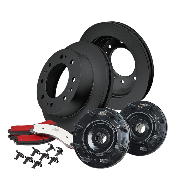 Chevrolet/GMC 6.6L Duramax 2500HD/3500HD Front Brake Kit + Hub Assemblies 2011-2019 Black