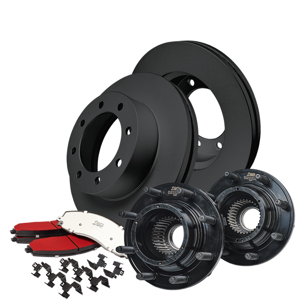 Ford 6.7L Powerstroke F250/F350 Front Brake Kit + Hub Assemblies 2013-2016 Black