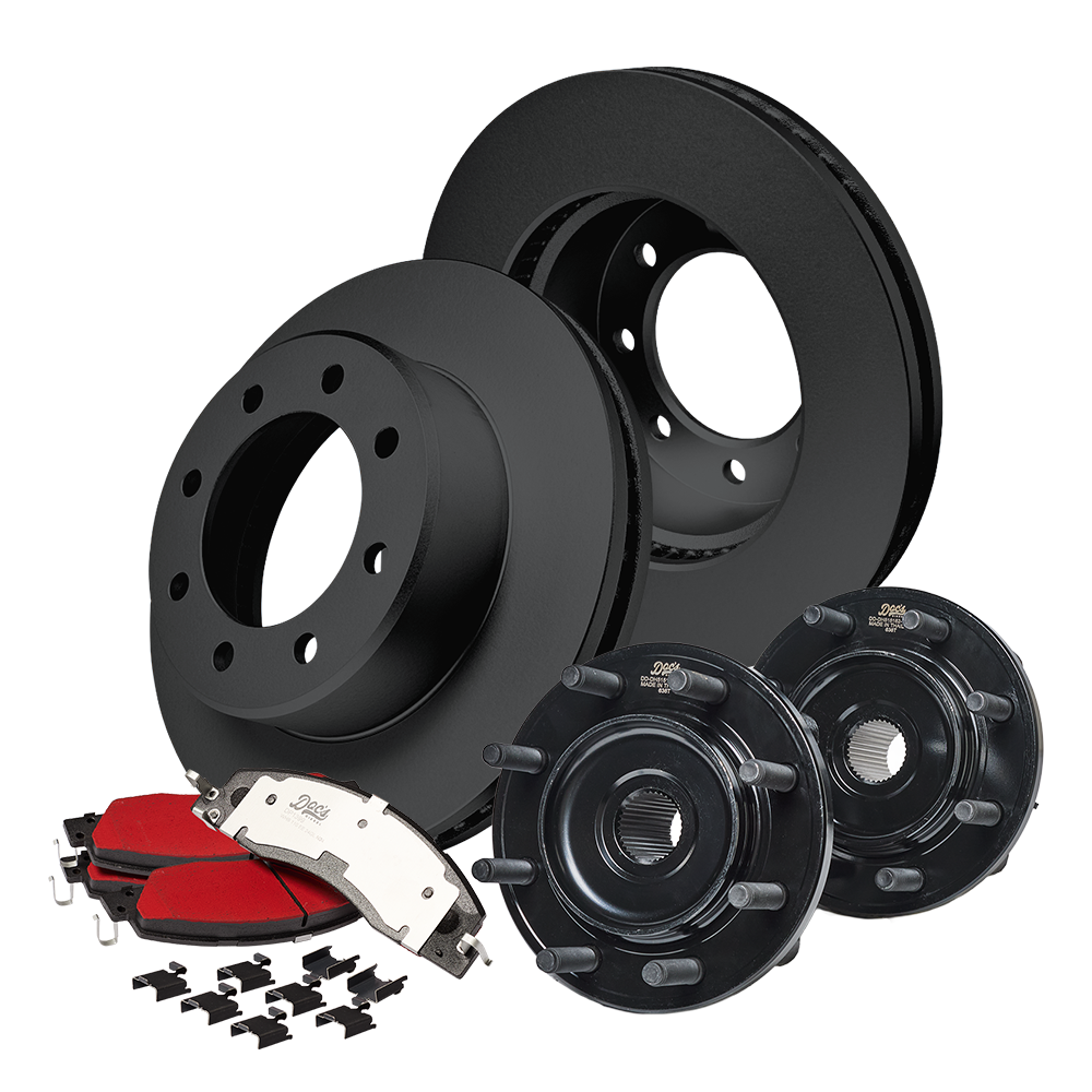 RAM 6.7L Cummins Front Brake Kit + Hub Assemblies 2014-2018 2500, 2013-2018 3500 Black