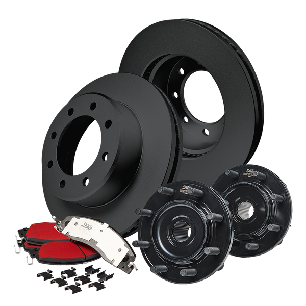 RAM 6.7L Cummins Front Brake Kit + Hub Assemblies 2014-2018 2500, 2013-2018 3500 Black