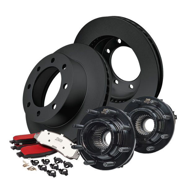 Ford 6.4L Powerstroke F250/F350 Front Brake Kit + Hub Assemblies 2008-2010 Black
