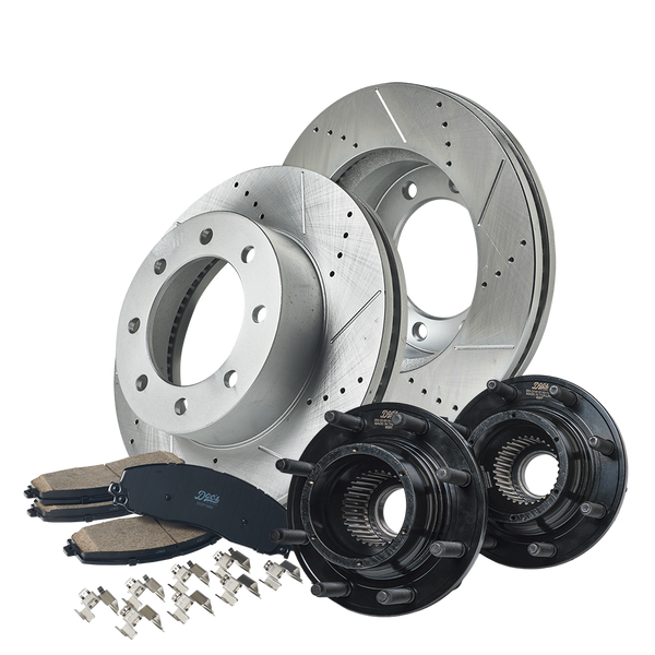 Ford 6.7L Powerstroke F250/F350 Front Brake Kit + Hub Assemblies 2013-2016 Silver