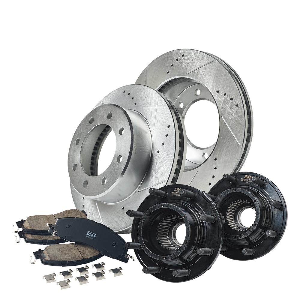 RAM 6.7L Cummins Front Brake Kit + Hub Assemblies 2014-2018 2500, 2013-2018 3500 Silver
