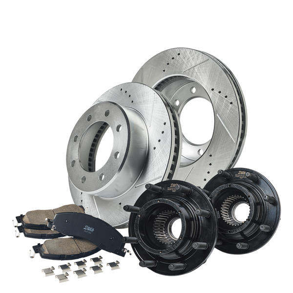 RAM 6.7L Cummins Front Brake Kit + Hub Assemblies 2014-2018 2500, 2013-2018 3500 Silver