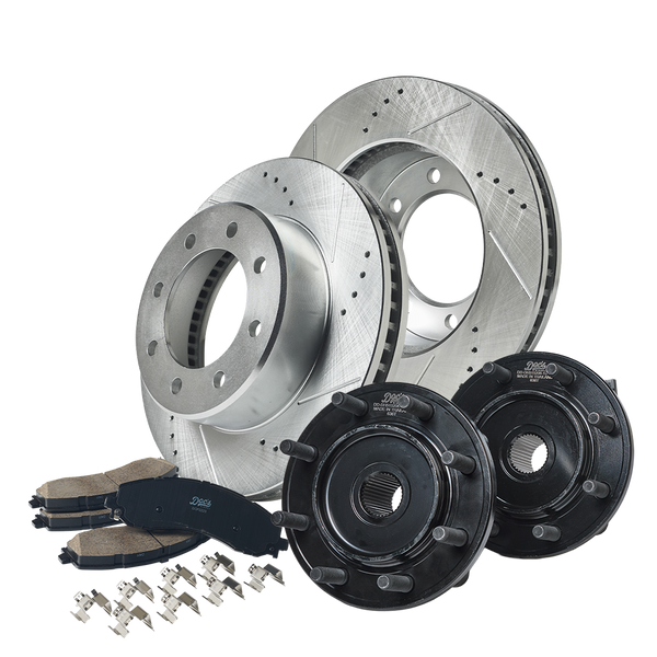 RAM 6.7L Cummins 2500/3500 Front Brake Kit + Hub Assemblies 2019-2024 Silver