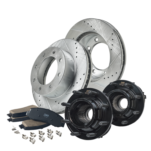 Ford 6.0L Powerstroke F250/F350 Front Brake Kit + Hub Assemblies 2005-2007 Silver