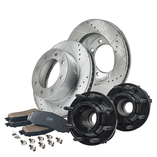 Ford 6.4L Powerstroke F250/F350 Front Brake Kit + Hub Assemblies 2008-2010 Silver