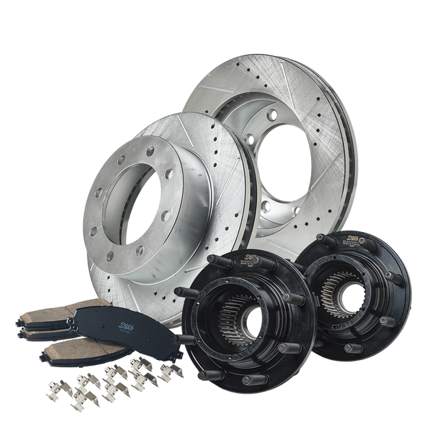 Ford 6.7L Powerstroke F250 Front Brake Kit + Hub Assemblies 2012-2013 silver