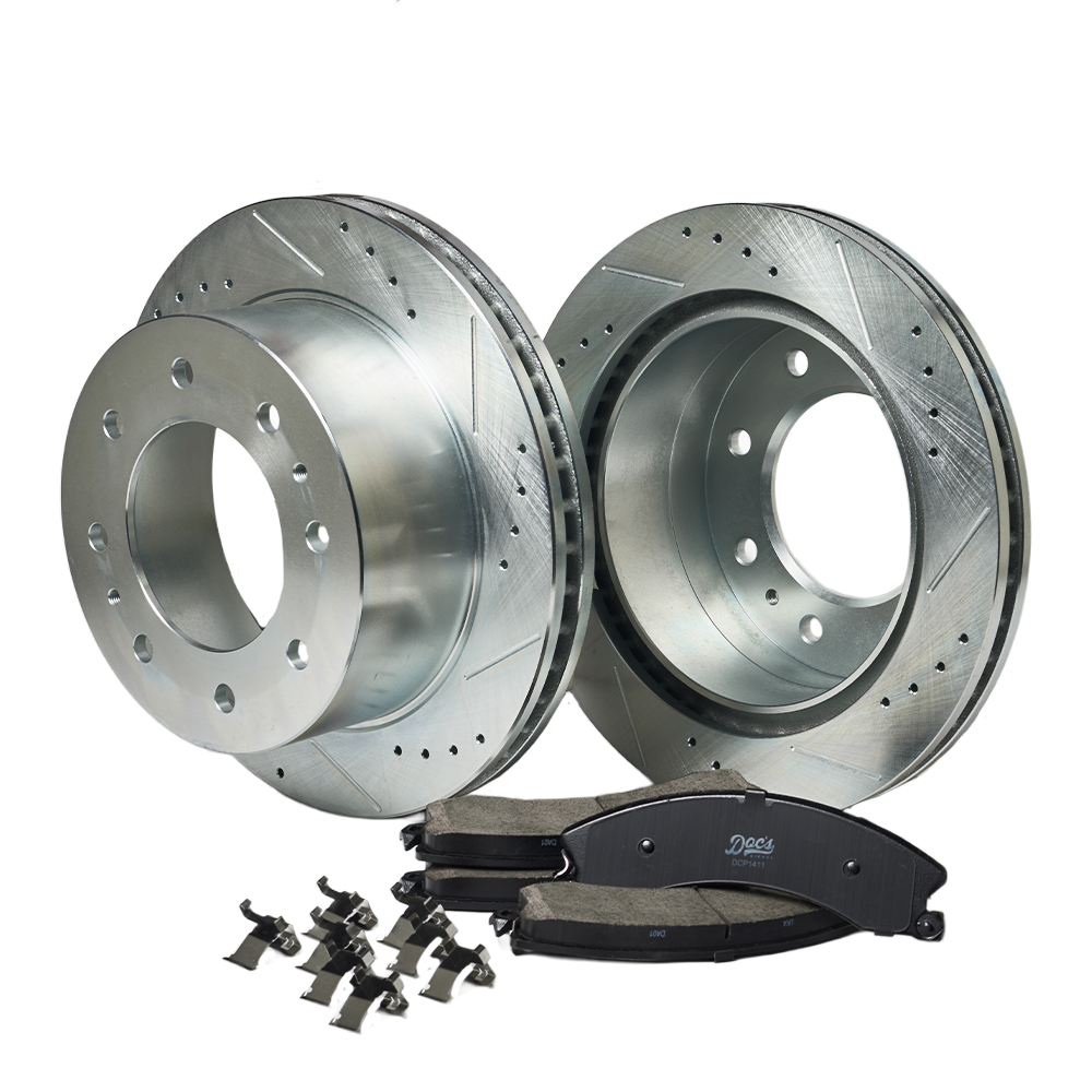 Doc's Diesel Chevrolet/GMC 6.6L Duramax Ceramic Front/Rear Brake Pads + Drilled and Slotted Rear Rotors Kit 2011-2019