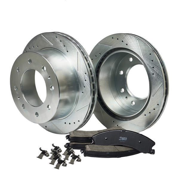 Doc's Diesel Chevrolet/GMC 6.6L Duramax Ceramic Front/Rear Brake Pads + Drilled and Slotted Rear Rotors Kit 2011-2019