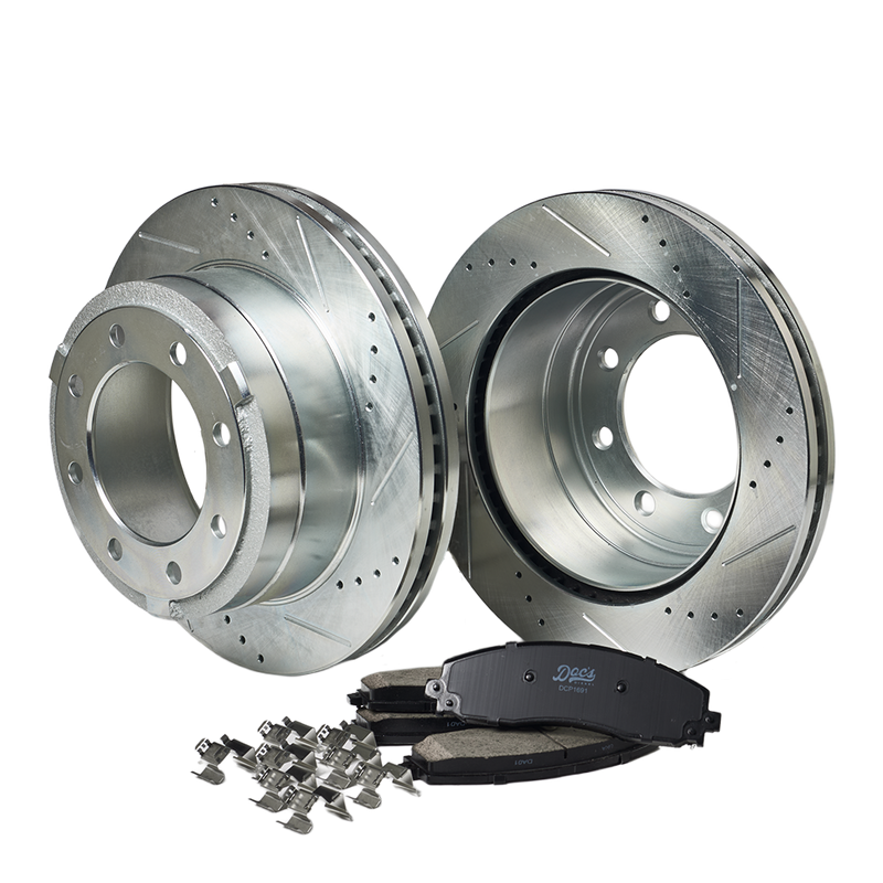 Doc's Diesel Ford 6.7L Powerstroke Ceramic Rear Brake Pads + Drilled and Slotted Rear Rotors Kits 2012-2022 F250, 2013-2022 F350, 2013-2016 F450