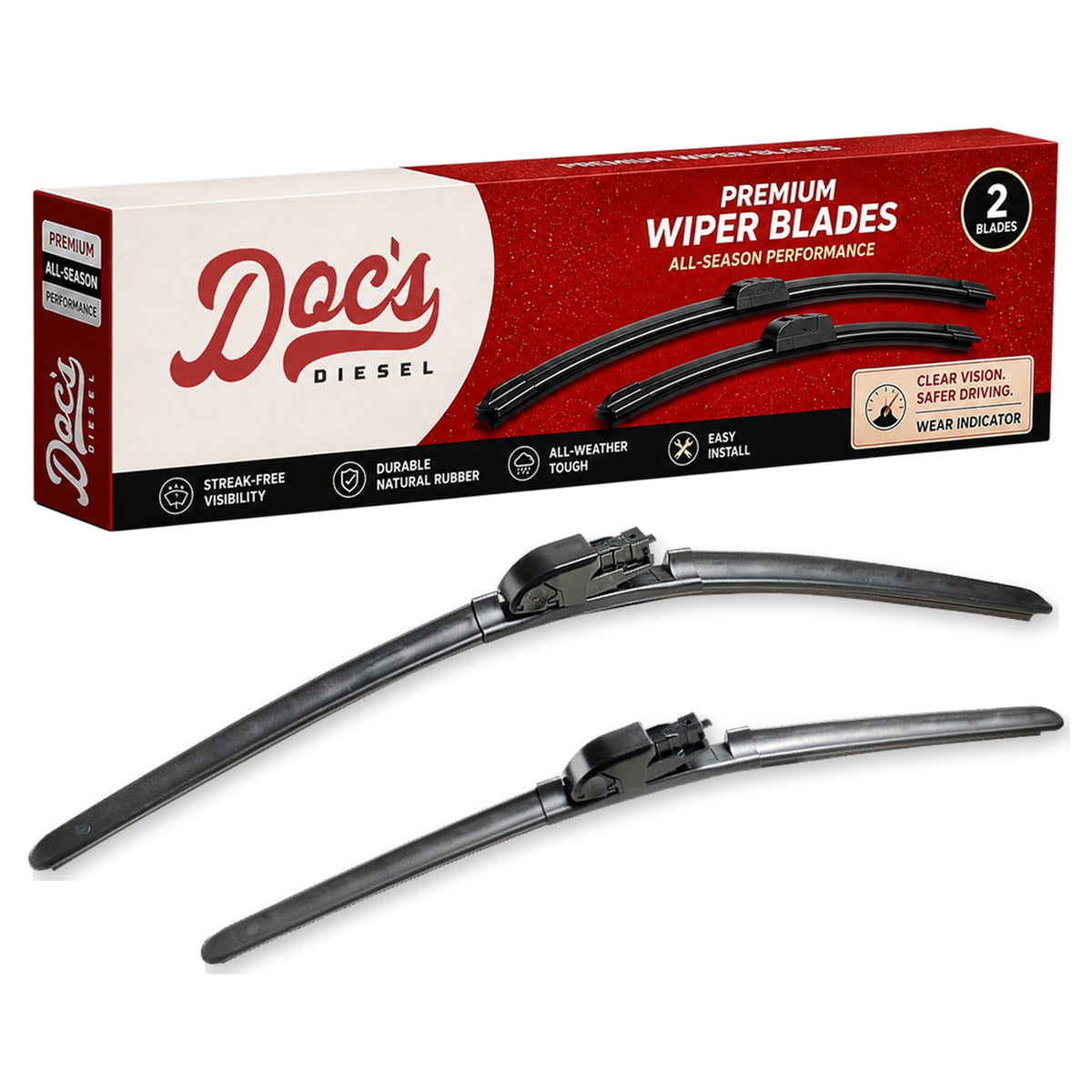 Doc's Diesel All-Season Beam Wiper Blades Front 22" + 18"