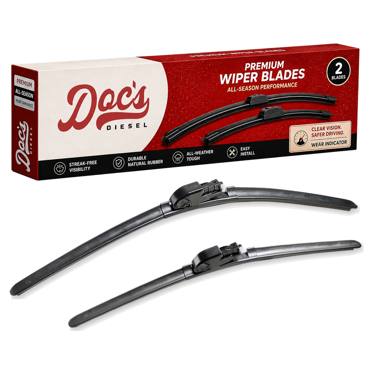 Doc's Diesel All-Season Beam Wiper Blades Front 22 + 18