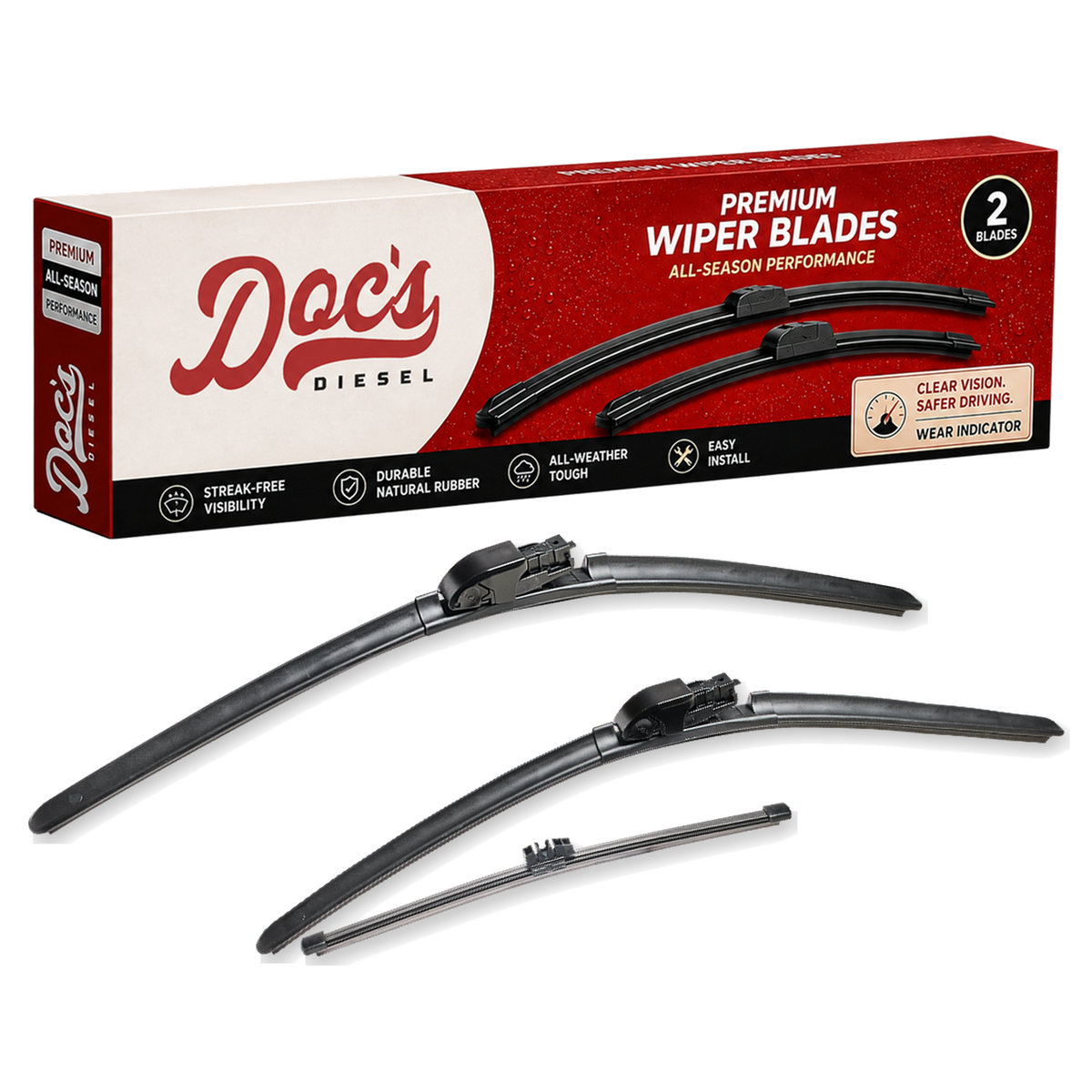 Doc's Diesel All-Season Beam Wiper Blades Front 22 + 21 and Rear 11