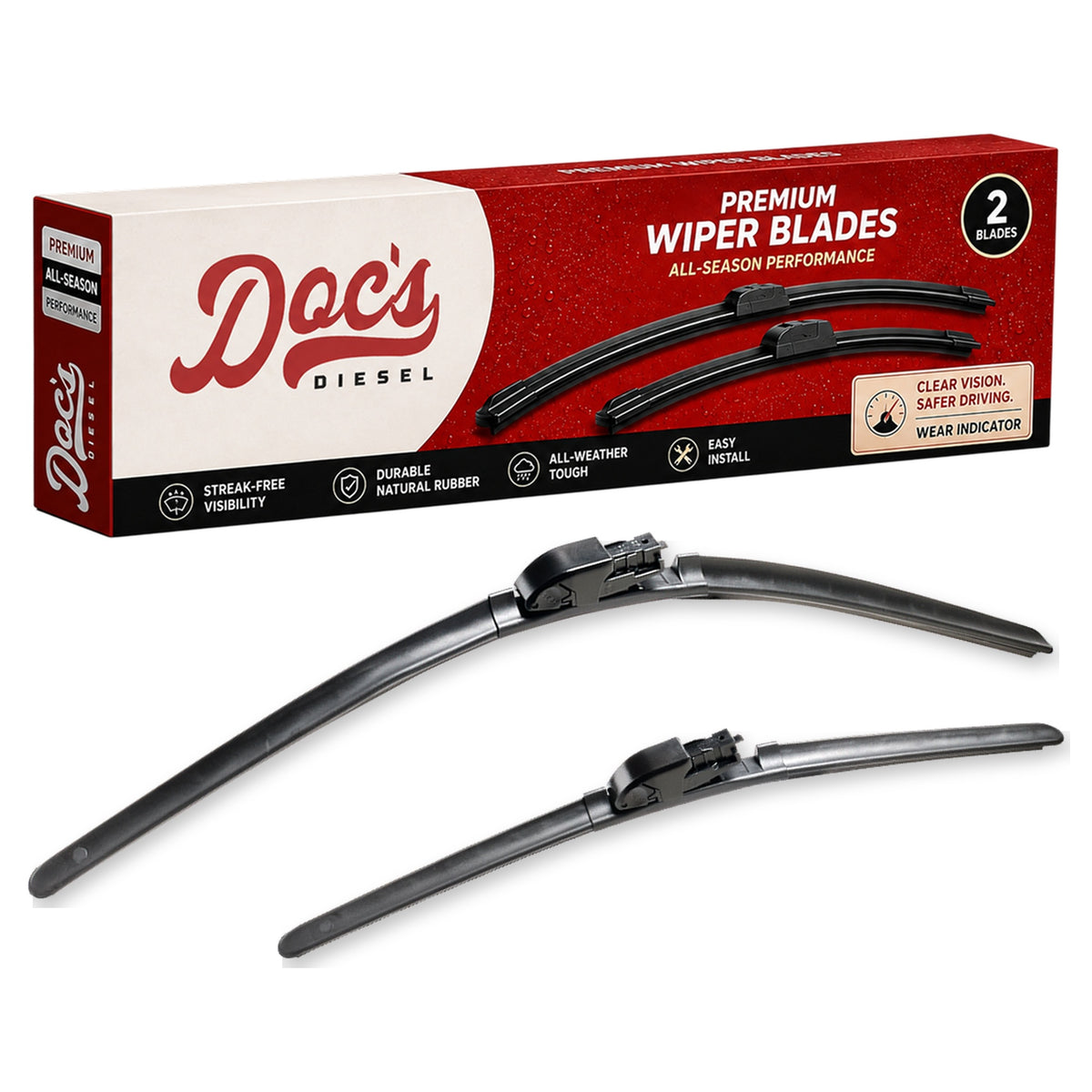 Doc's Diesel All-Season Beam Wiper Blades Front 24" + 18"