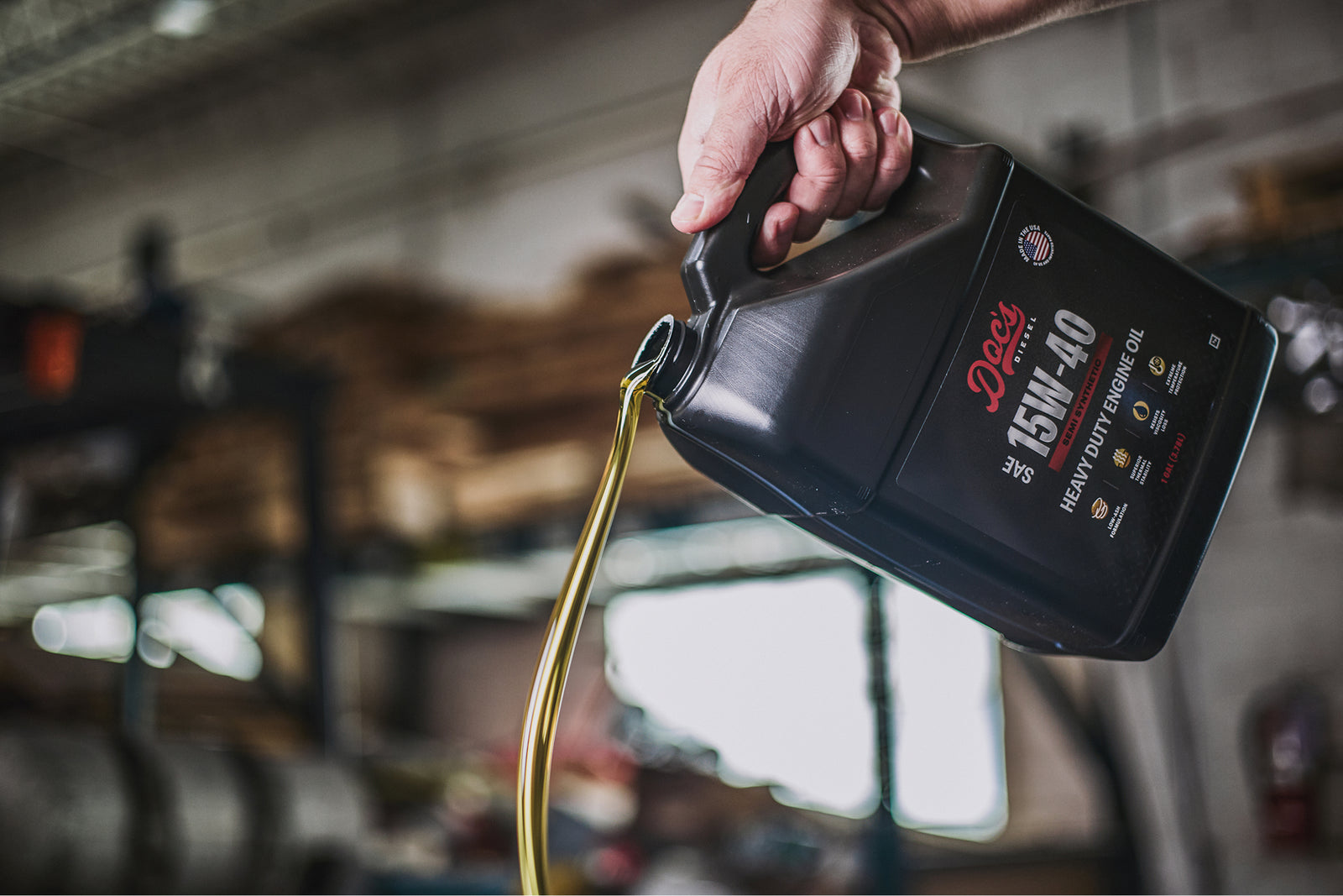 Doc's Diesel 15W-40 oil being poured