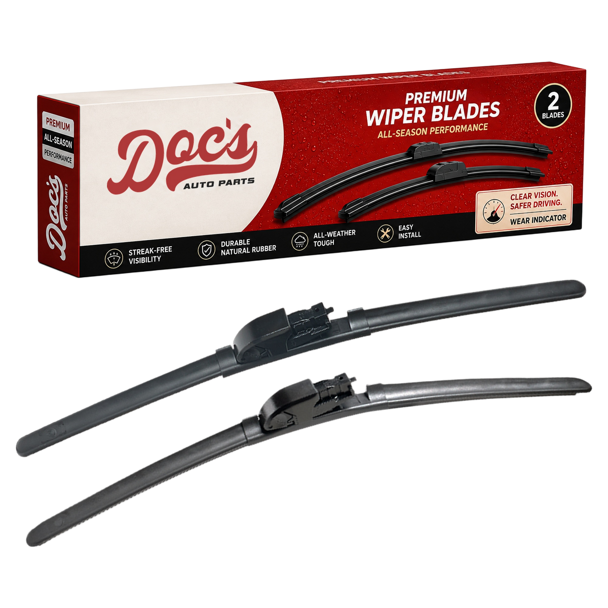 Doc's Auto Parts All-Season Beam Wiper Blades Front 16" + 17"