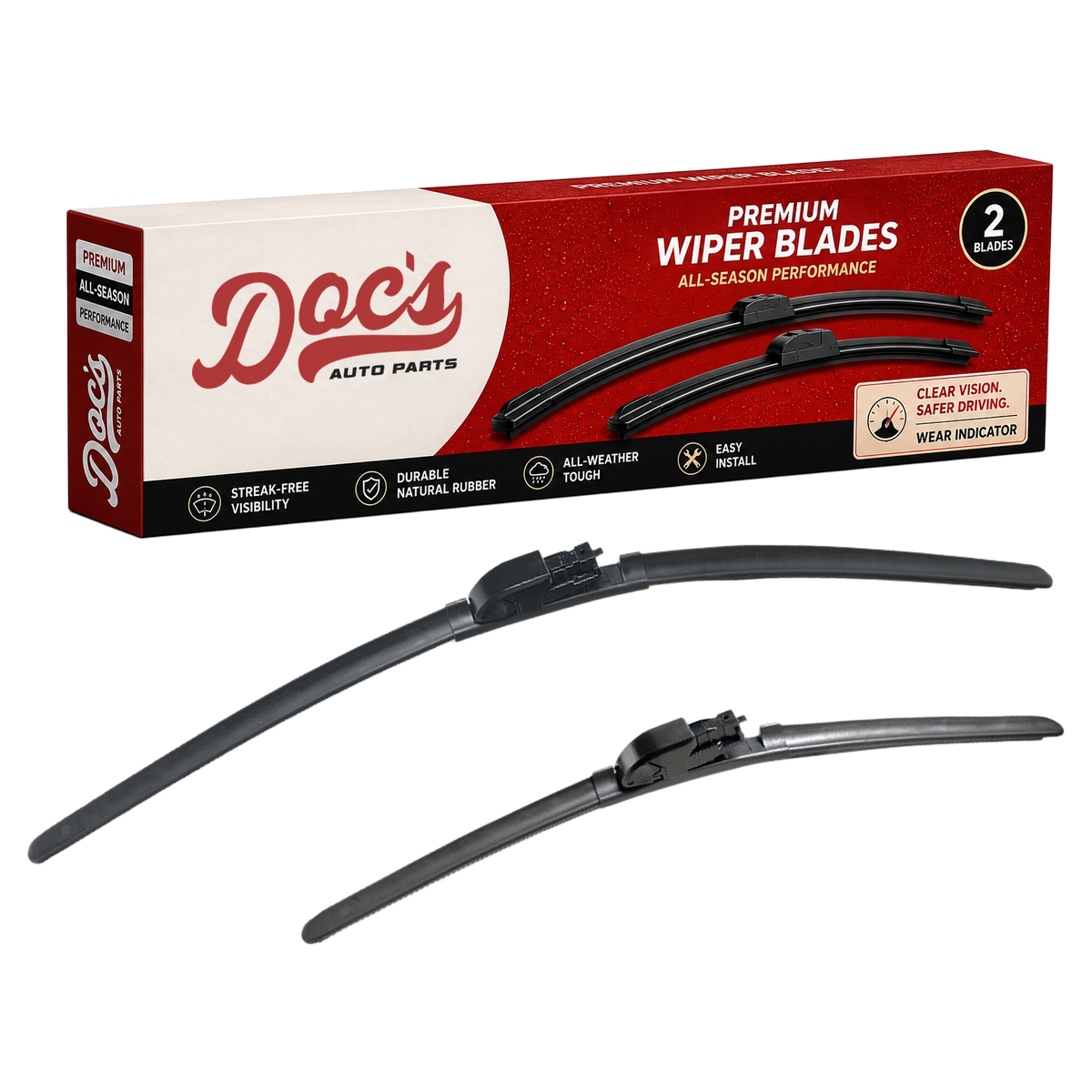 Doc's Auto Parts All-Season Beam Wiper Blades Front 16" + 26"