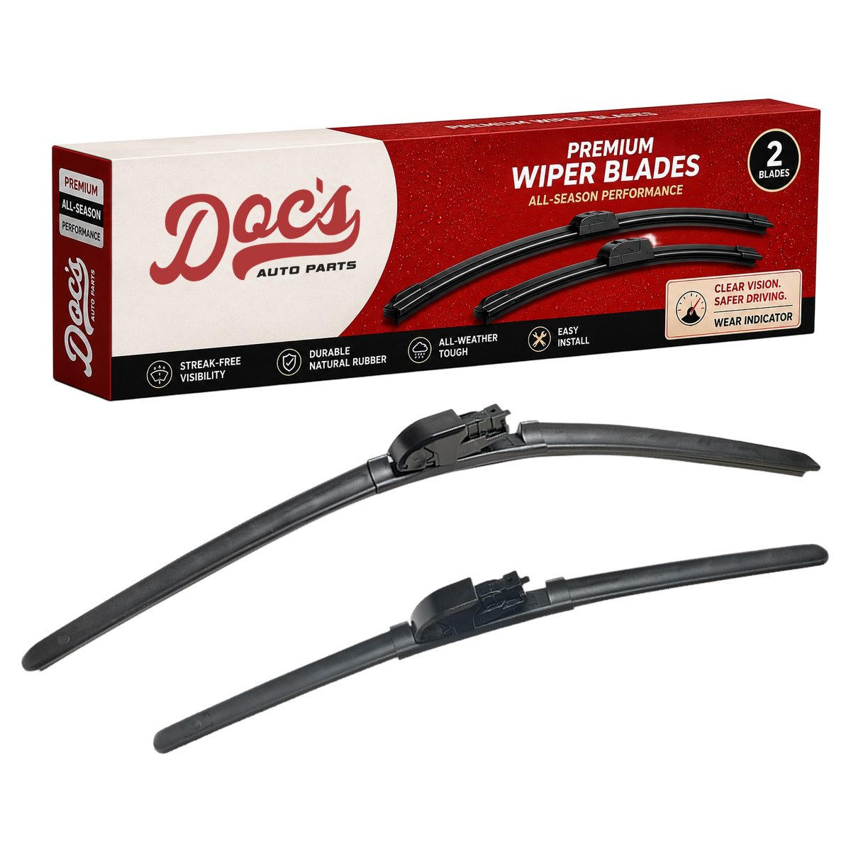 Doc's Auto Parts All-Season Beam Wiper Blades Front 17" + 22"